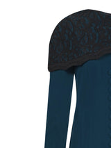 Turquoise Dress with Black Lace Cape