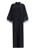 Black Feather-Trim Galabya with swarovski accessories