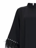 Black Feather-Trim Galabya with swarovski accessories
