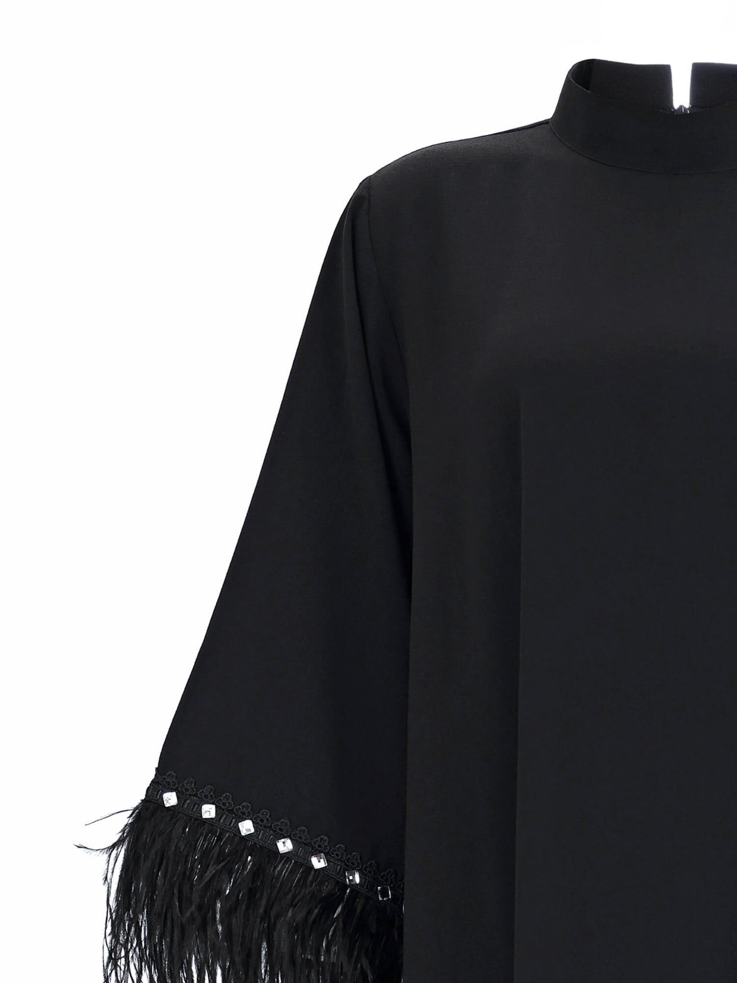 Black Feather-Trim Galabya with swarovski accessories