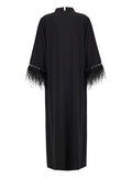 Black Feather-Trim Galabya with swarovski accessories