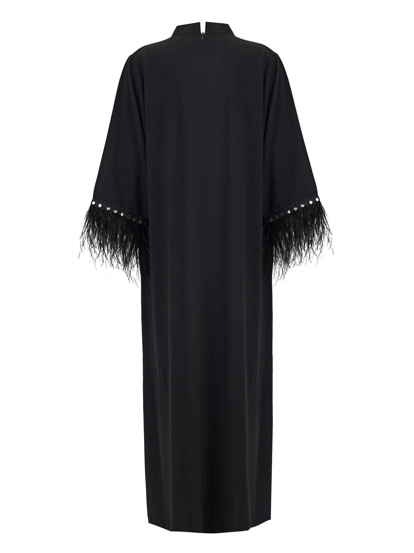 Black Feather-Trim Galabya with swarovski accessories