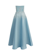 Powder Blue Strapless Embroidered Evening Gown