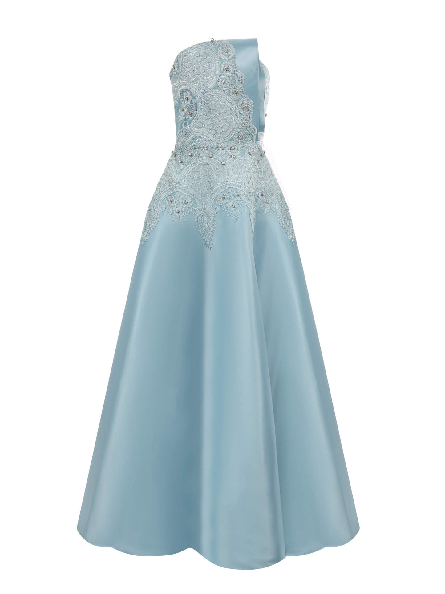 Powder Blue Strapless Embroidered Evening Gown