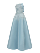 Powder Blue Strapless Embroidered Evening Gown