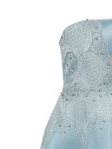 Powder Blue Strapless Embroidered Evening Gown