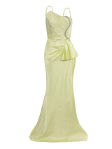 Sculpting evening gown in soft neon yellow