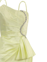 Sculpting evening gown in soft neon yellow