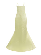 Sculpting evening gown in soft neon yellow