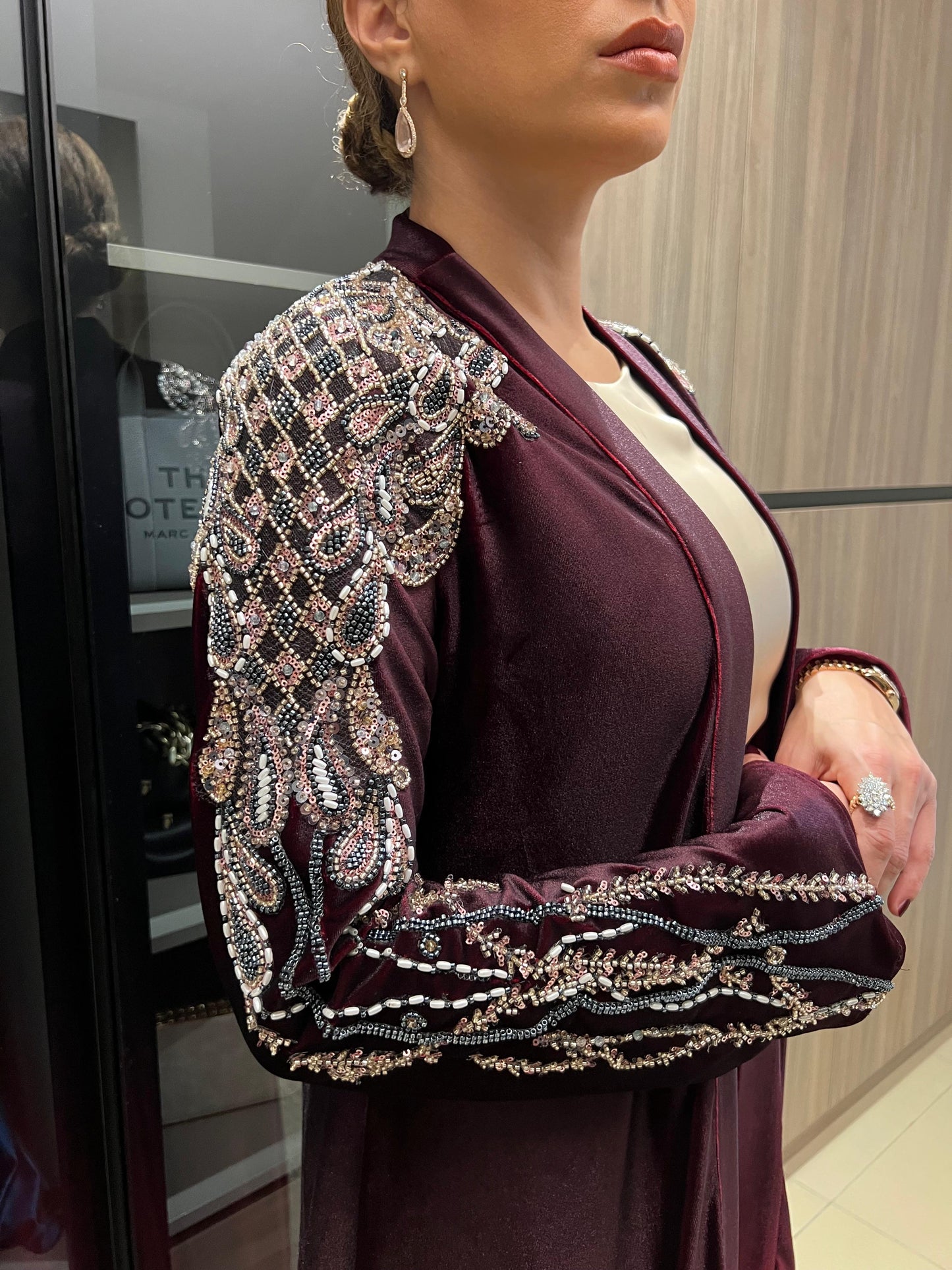 Rochelle Burgundy & Crimson Crystal-Embellished Velvet Abaya