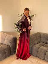 Rochelle Burgundy & Crimson Crystal-Embellished Velvet Abaya