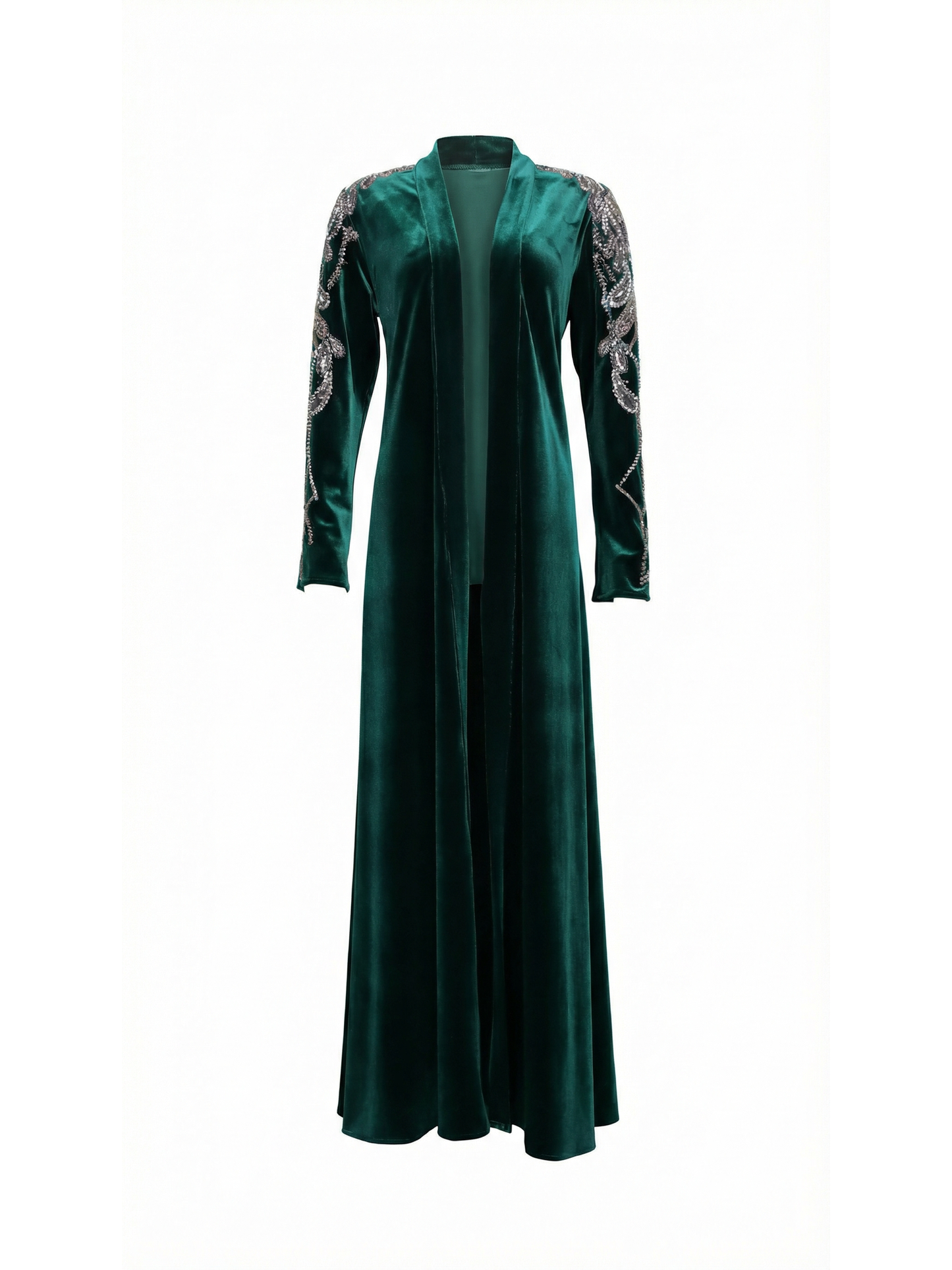 Rochelle Deep Emerald Crystal-Embellished Velvet Abaya