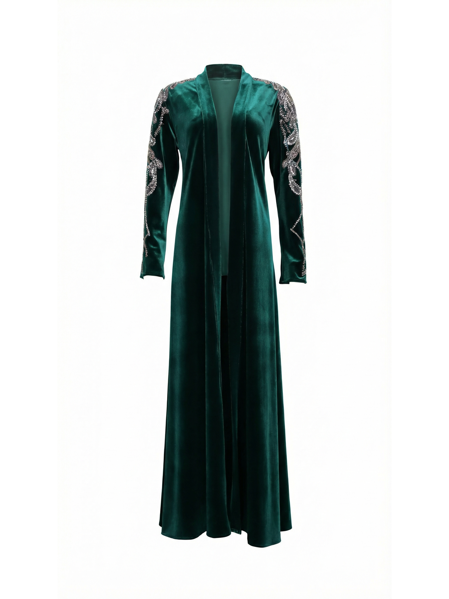 Rochelle Deep Emerald Crystal-Embellished Velvet Abaya