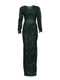 Rochelle Green Long Curvy Dress – Sequined Gown