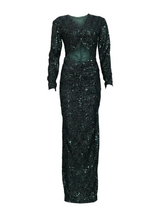 Rochelle Green Long Curvy Dress – Sequined Gown