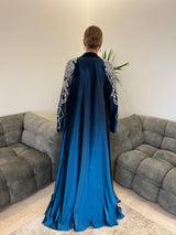 Rochelle Midnight Teal Crystal-Embellished Velvet Abaya