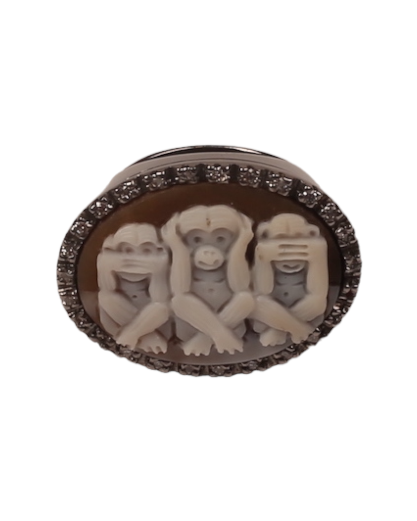   خاتم القردة الحكيمة من الفضة مرصع بالألماس