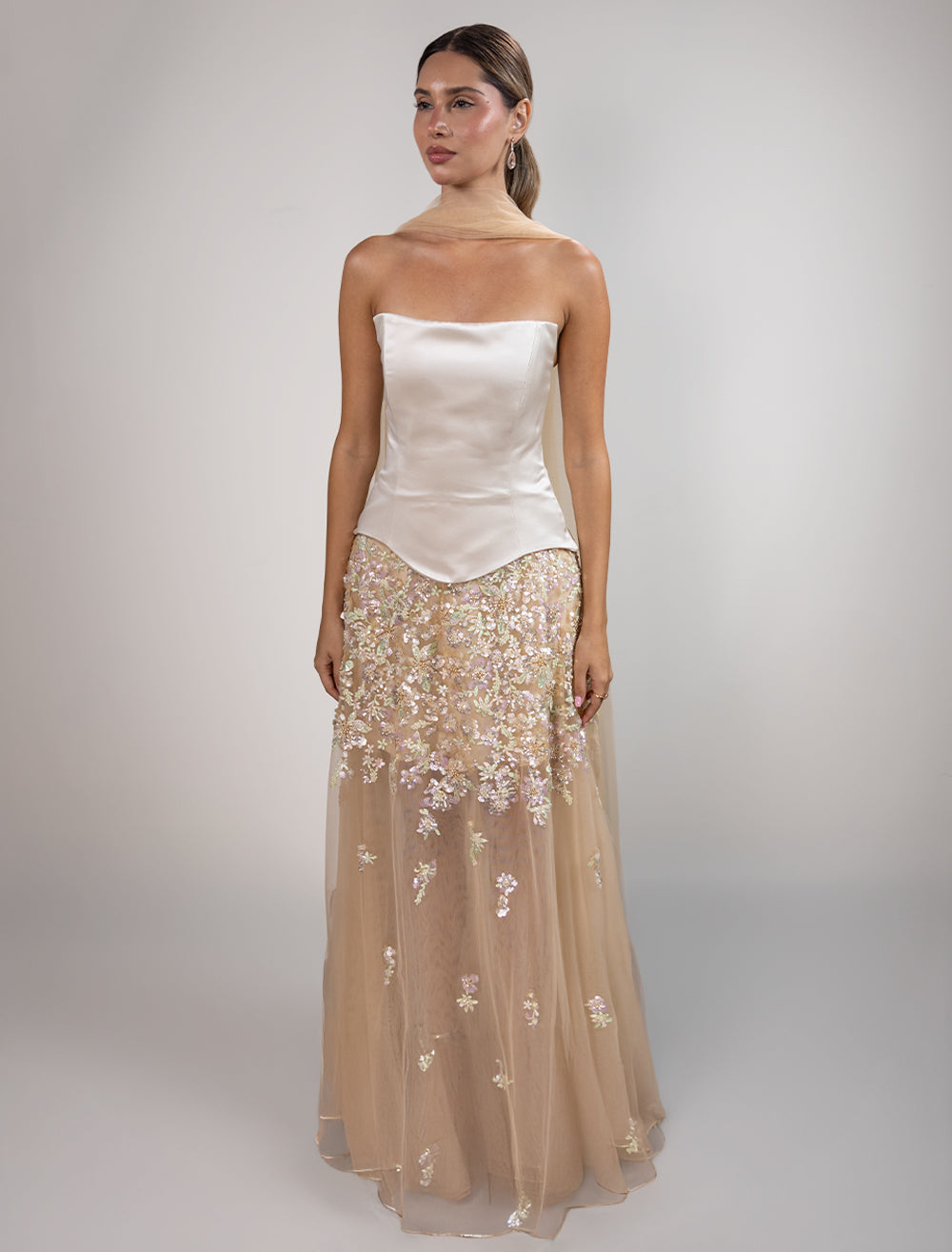La Soleia Gown – Crepe Satin & Layered Chiffon