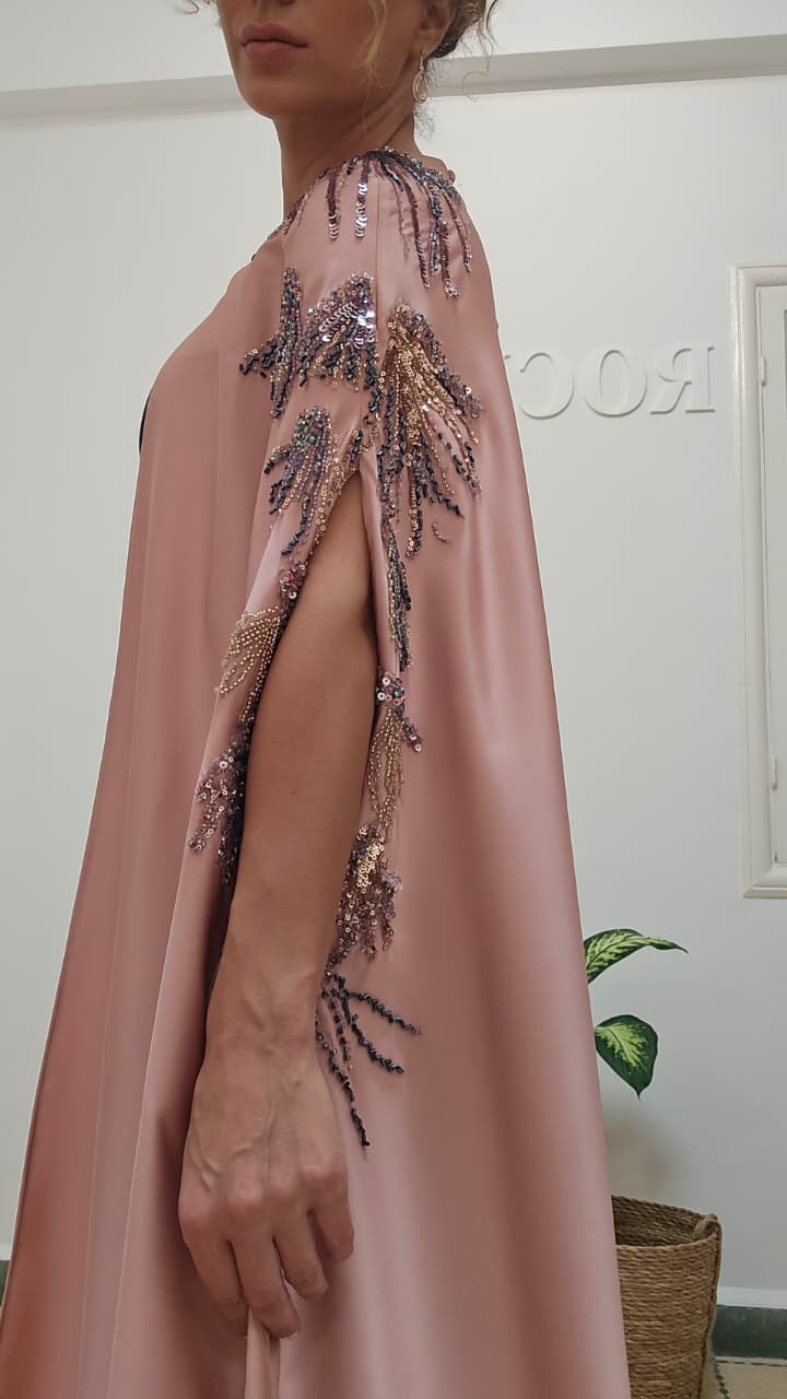 Rochelle Embellished Cape Abaya in Blush Pink