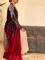 Rochelle Burgundy & Crimson Crystal-Embellished Velvet Abaya