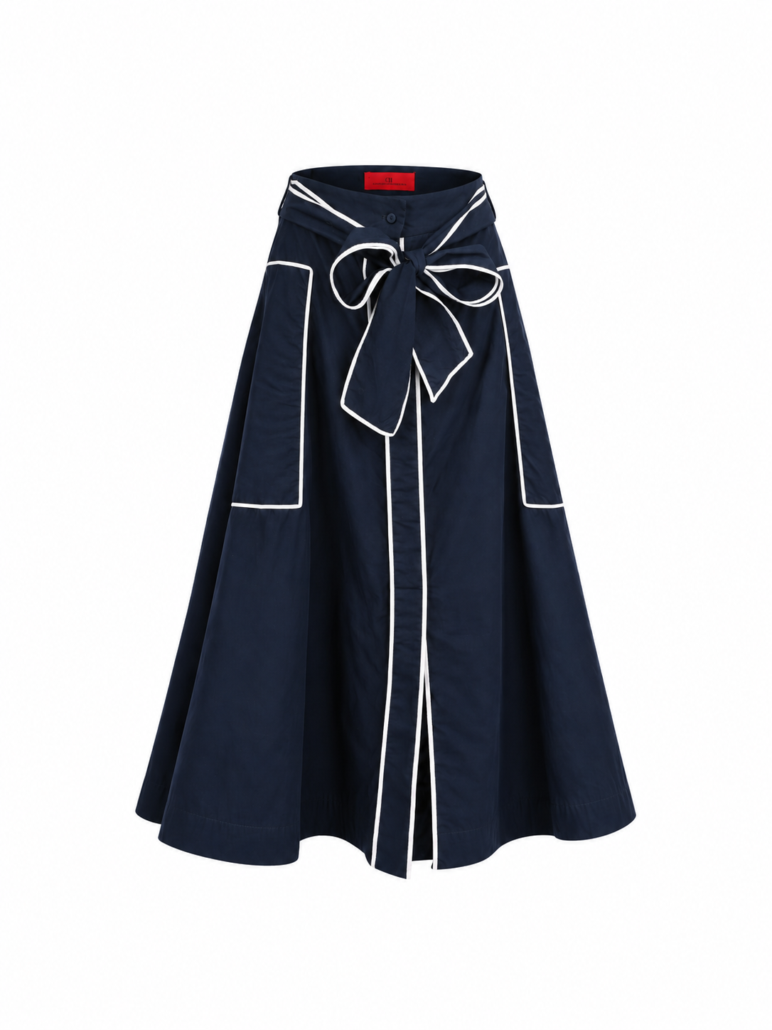 Carolina Herrera Navy A-Line Midi Skirt