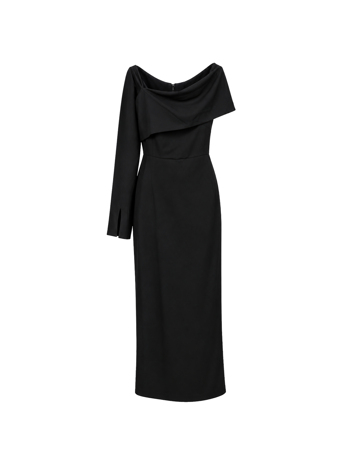 Black Asymmetric One-Shoulder Midi Dress