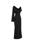 Black Asymmetric One-Shoulder Midi Dress