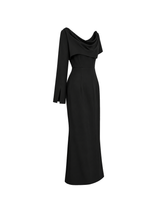 Black Asymmetric One-Shoulder Midi Dress