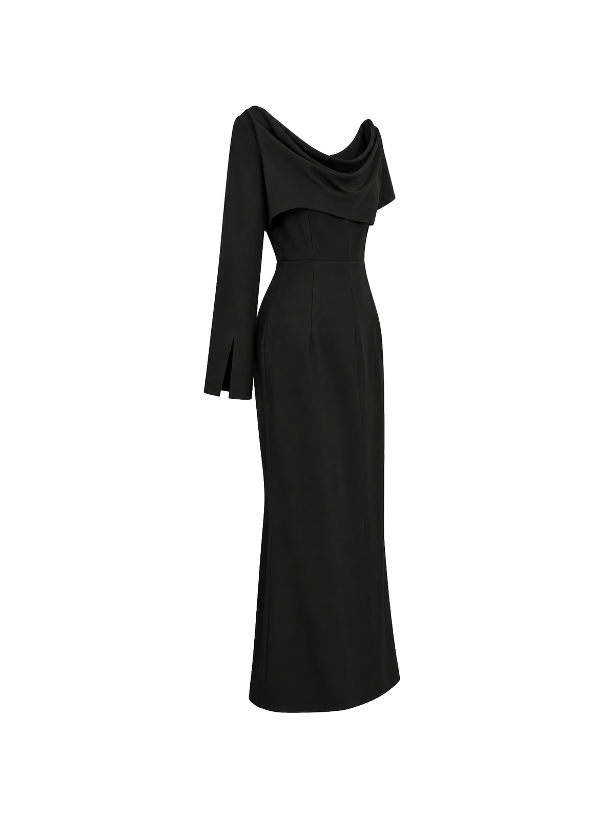 Black Asymmetric One-Shoulder Midi Dress