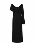 Black Asymmetric One-Shoulder Midi Dress