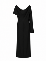 Black Asymmetric One-Shoulder Midi Dress