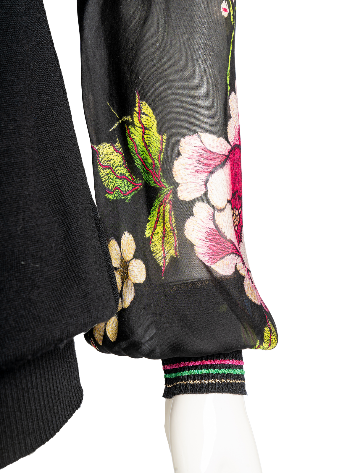 Roberto Cavalli Black Blouse with Floral Sleeves — detail 1