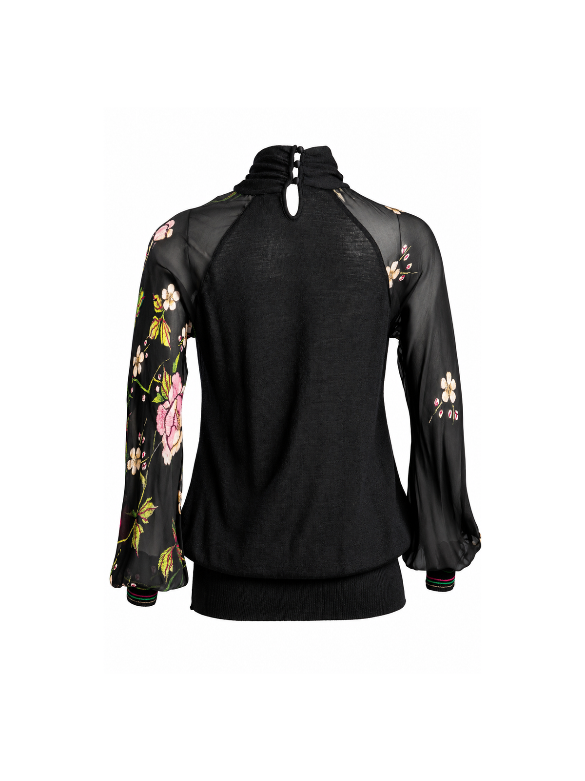 Roberto Cavalli Black Blouse with Floral Sleeves — detail 2