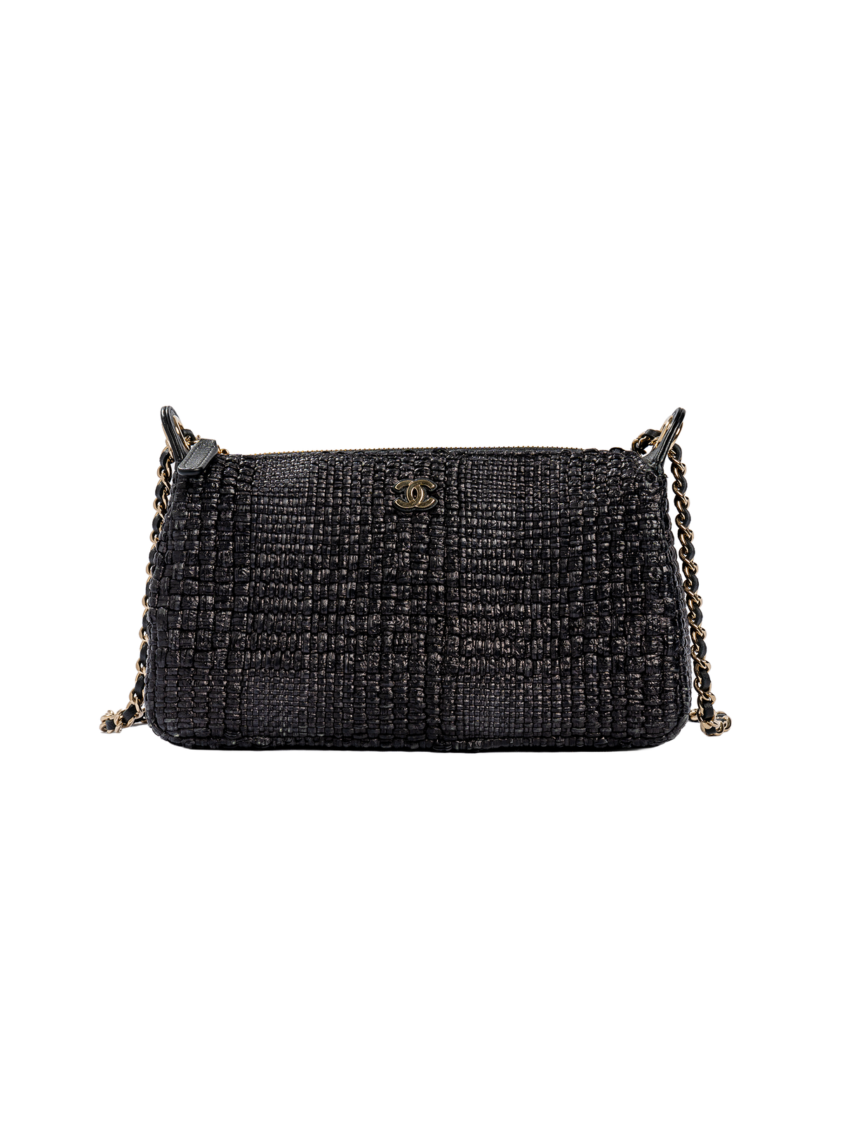 Chanel Black Textured Zip-Top Chain Shoulder Bag — detail 1