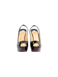 Christian Louboutin Black Platform Peep-Toe Slingback Heels — full view