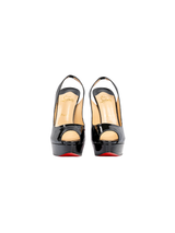 Christian Louboutin Black Platform Peep-Toe Slingback Heels — full view