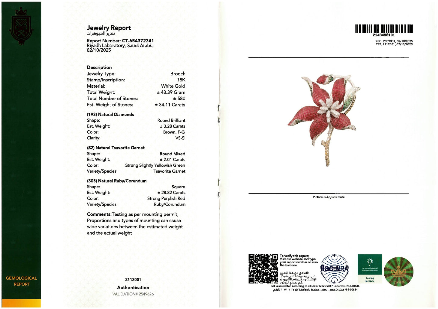 Ruby, Tsavorite & Diamond Floral Brooch in 18K White Gold