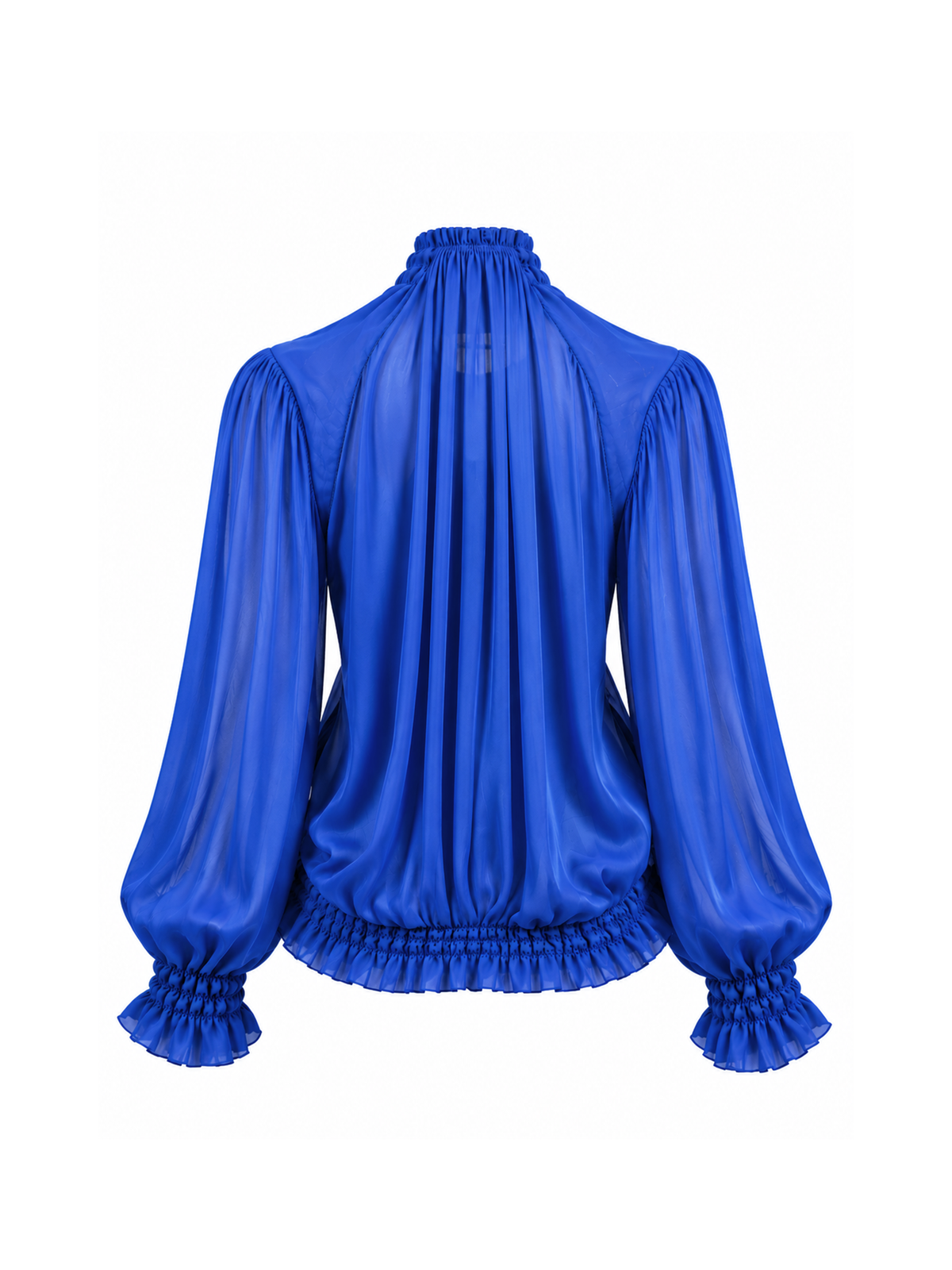 Cobalt Blue Chiffon Scarf-Neck Blouse