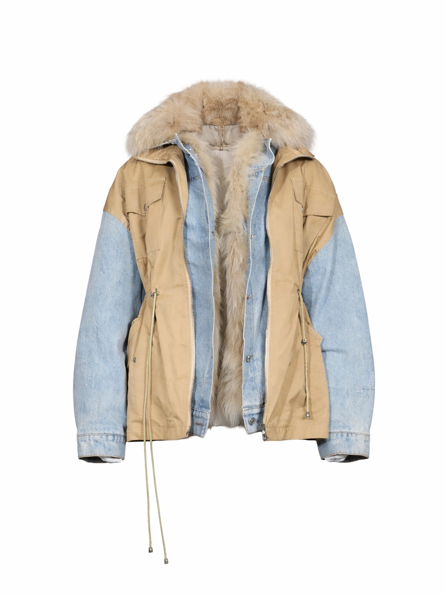 Fur Jacket Denim with beige