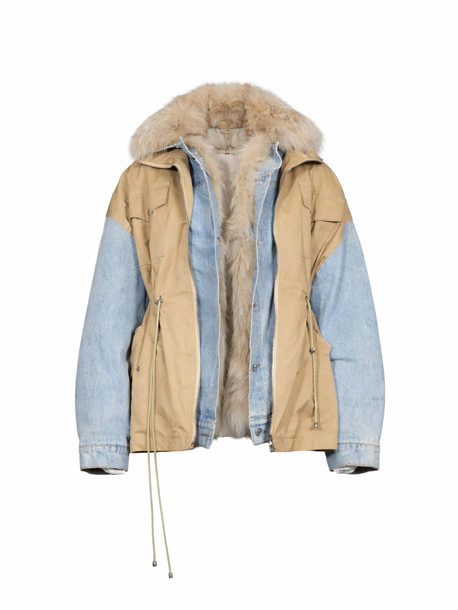 Fur Jacket Denim with beige