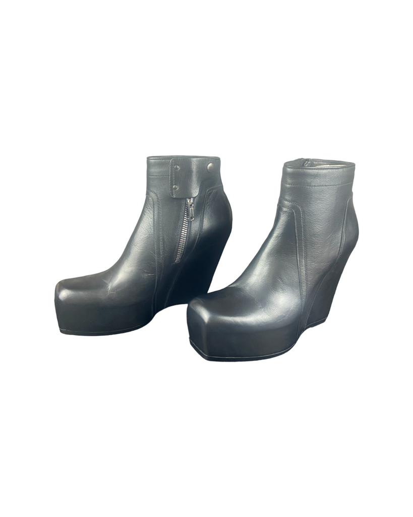 Rick Owens Black Leather Wedge Boots Ankle Platform – SO. by