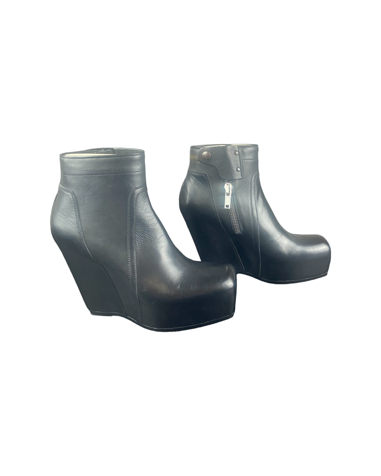 Rick Owens Black Leather Wedge Boots Ankle Platform
