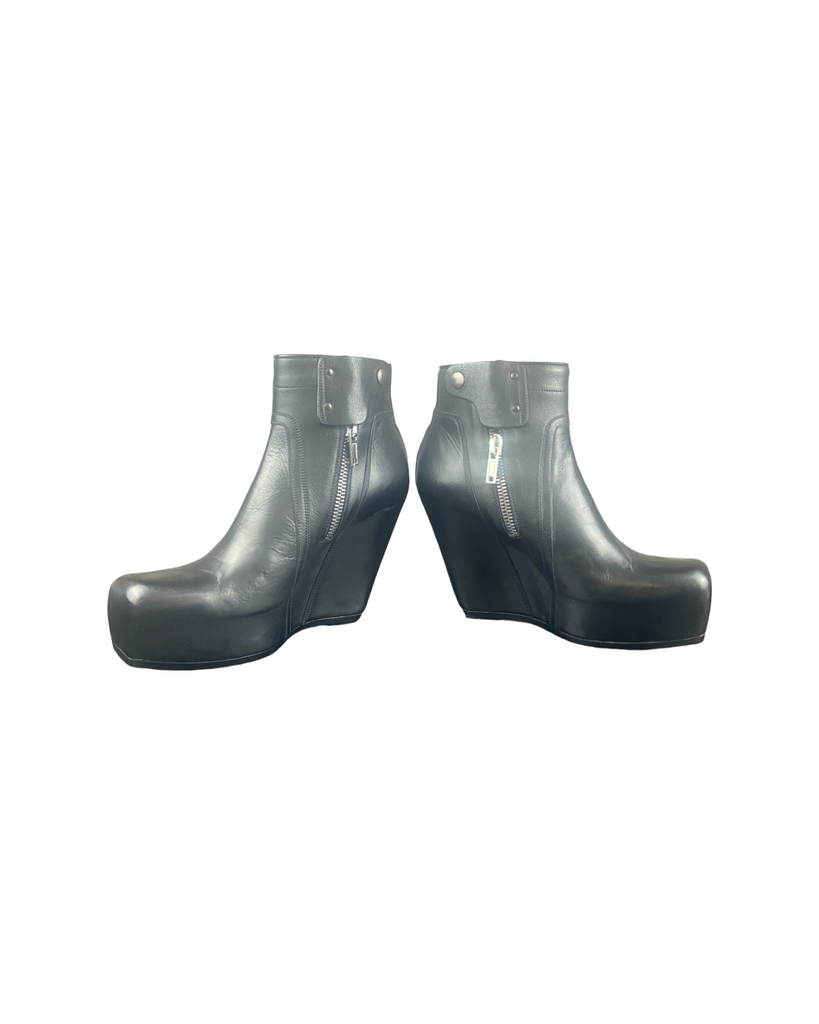 Rick Owens Black Leather Wedge Boots Ankle Platform – SO. by