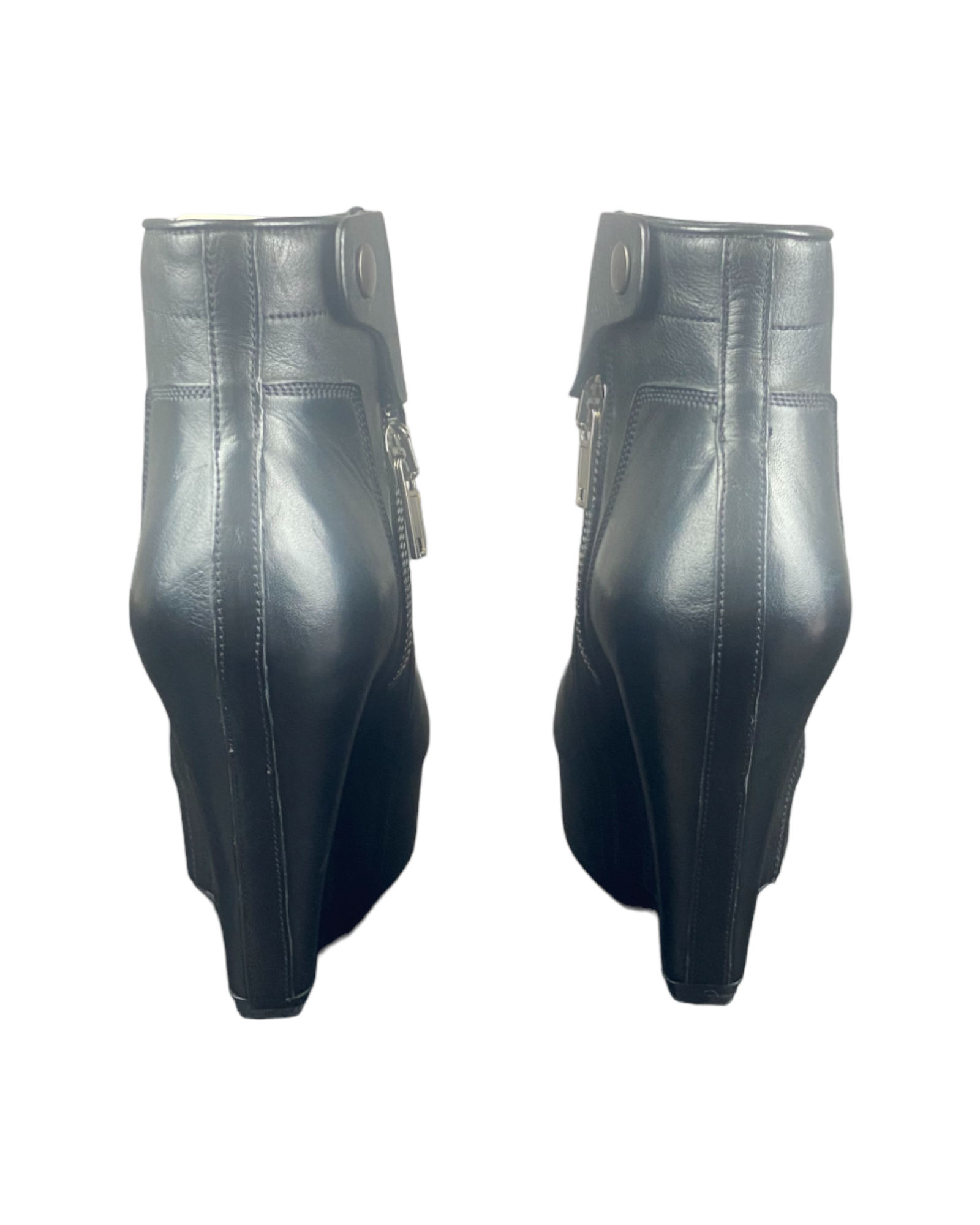 Rick Owens Black Leather Wedge Boots Ankle Platform