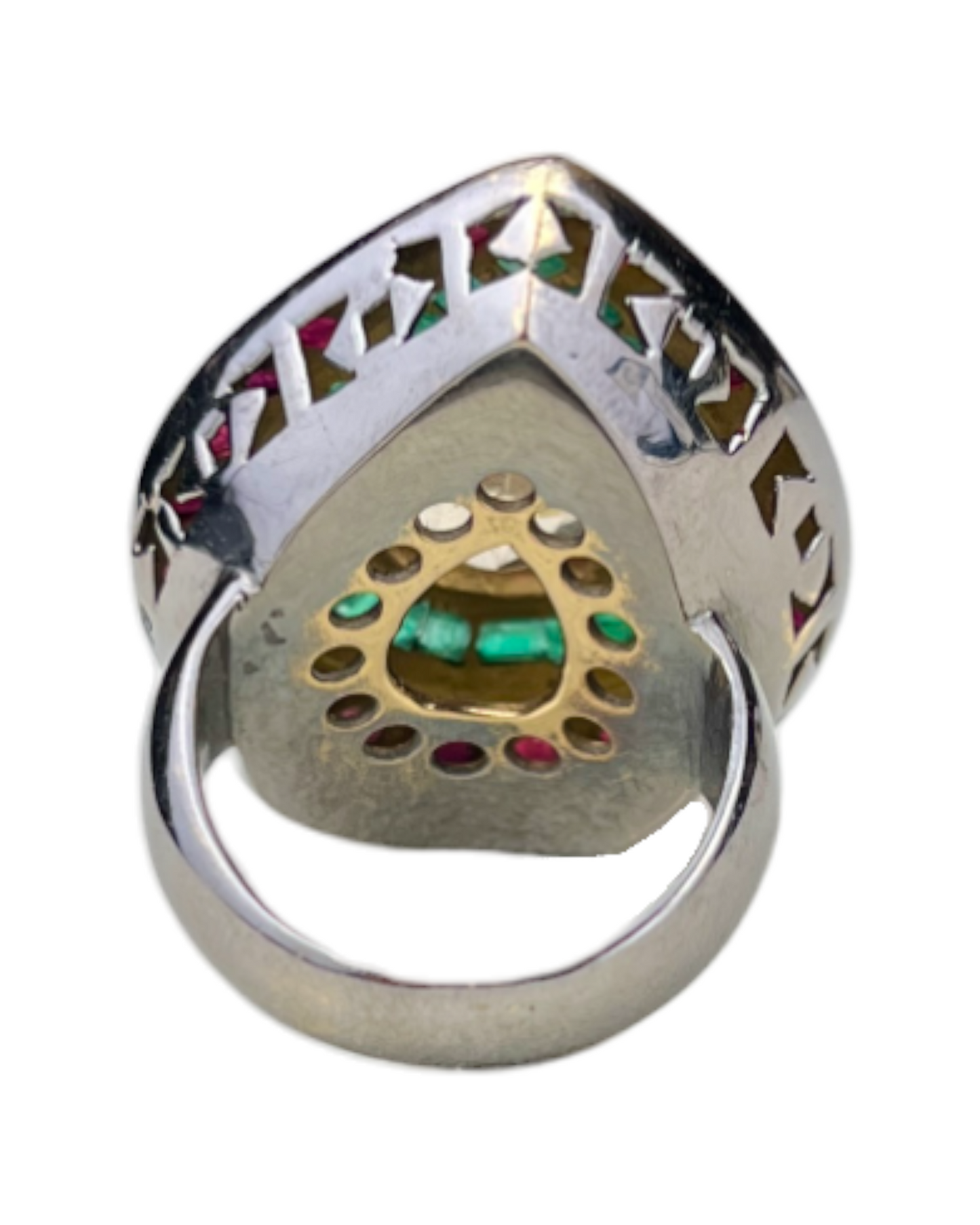Namazte Maharaja Ring with Emeralds, Rubies and Quartz