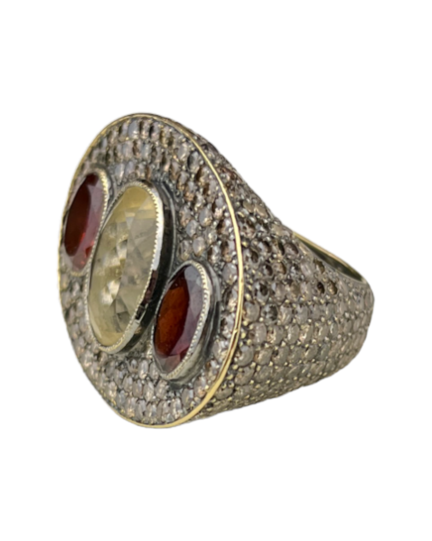 Namazte Majestic Ring with Brown diamonds, Garnet and Topaz