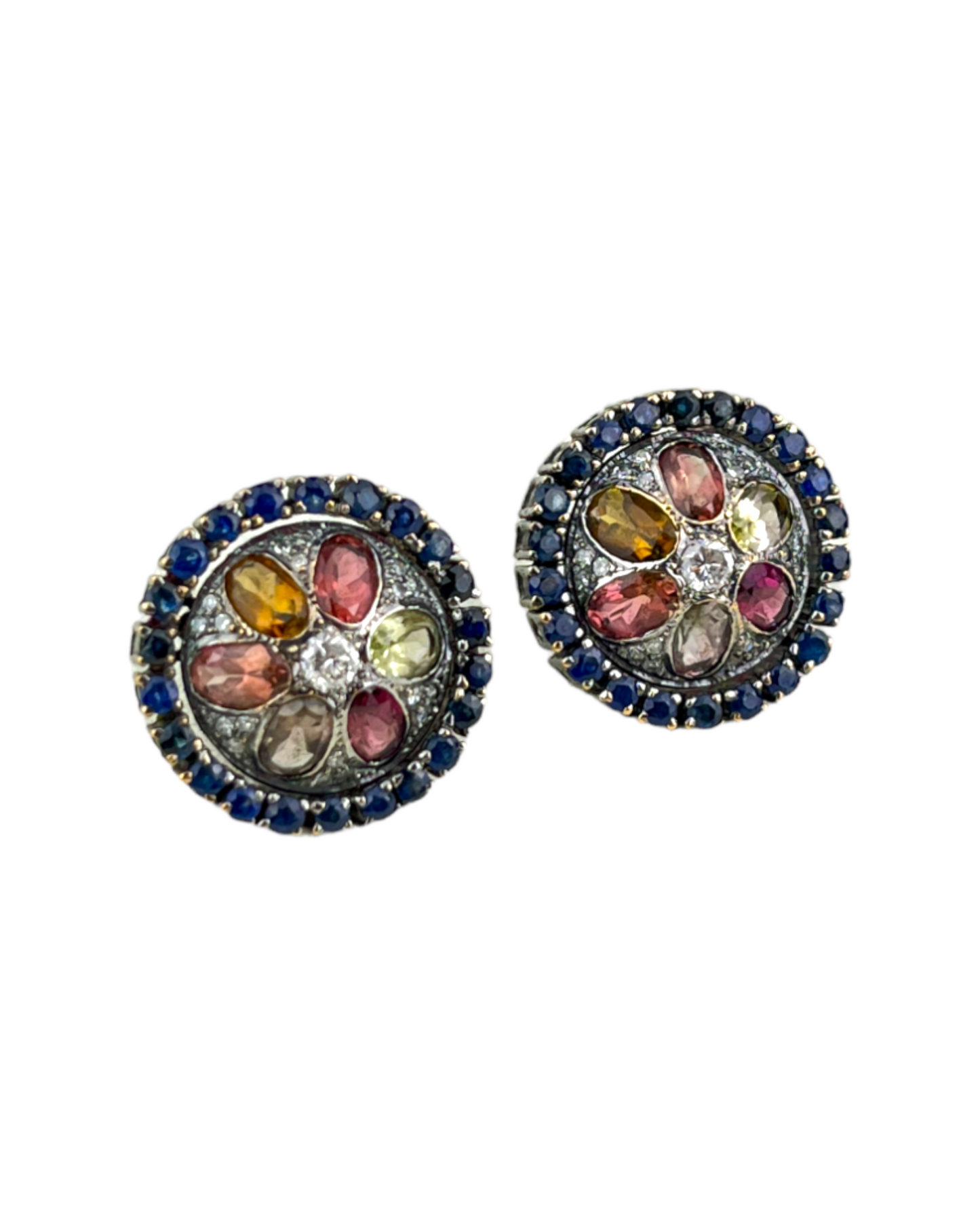 Namazte Maharaja Earrings with Tourmalines, Sapphires and Diamonds