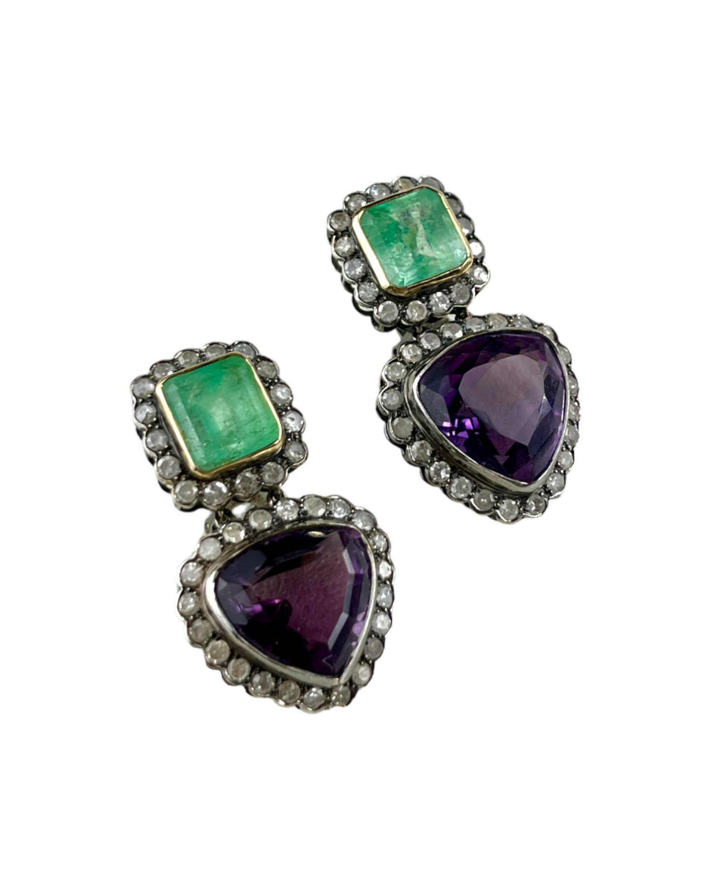 Namazte Maharaja Earrings with Emerald and Amethyst and Diamonds