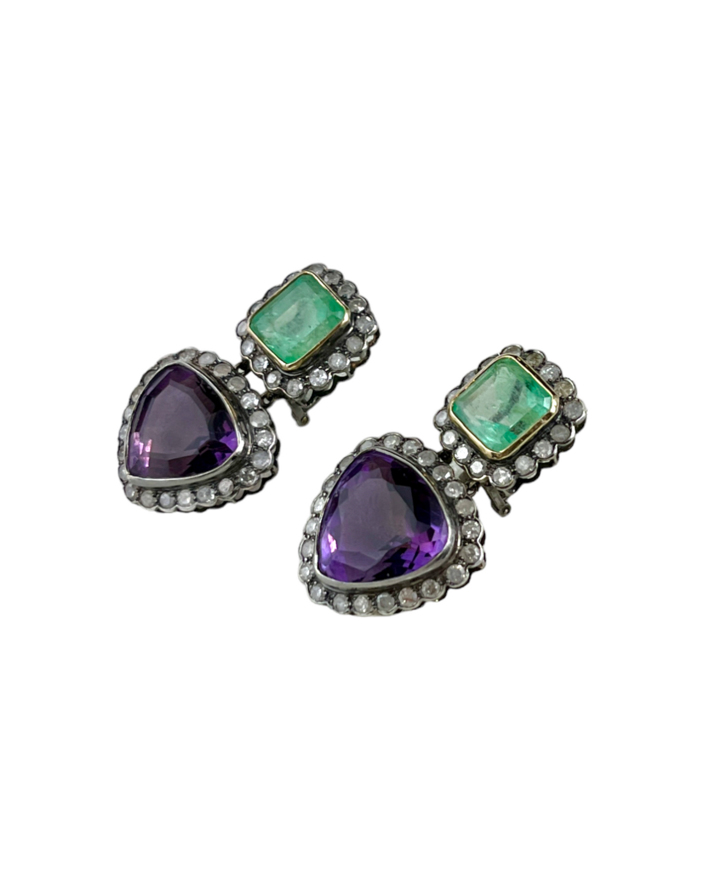 Namazte Maharaja Earrings with Emerald and Amethyst and Diamonds