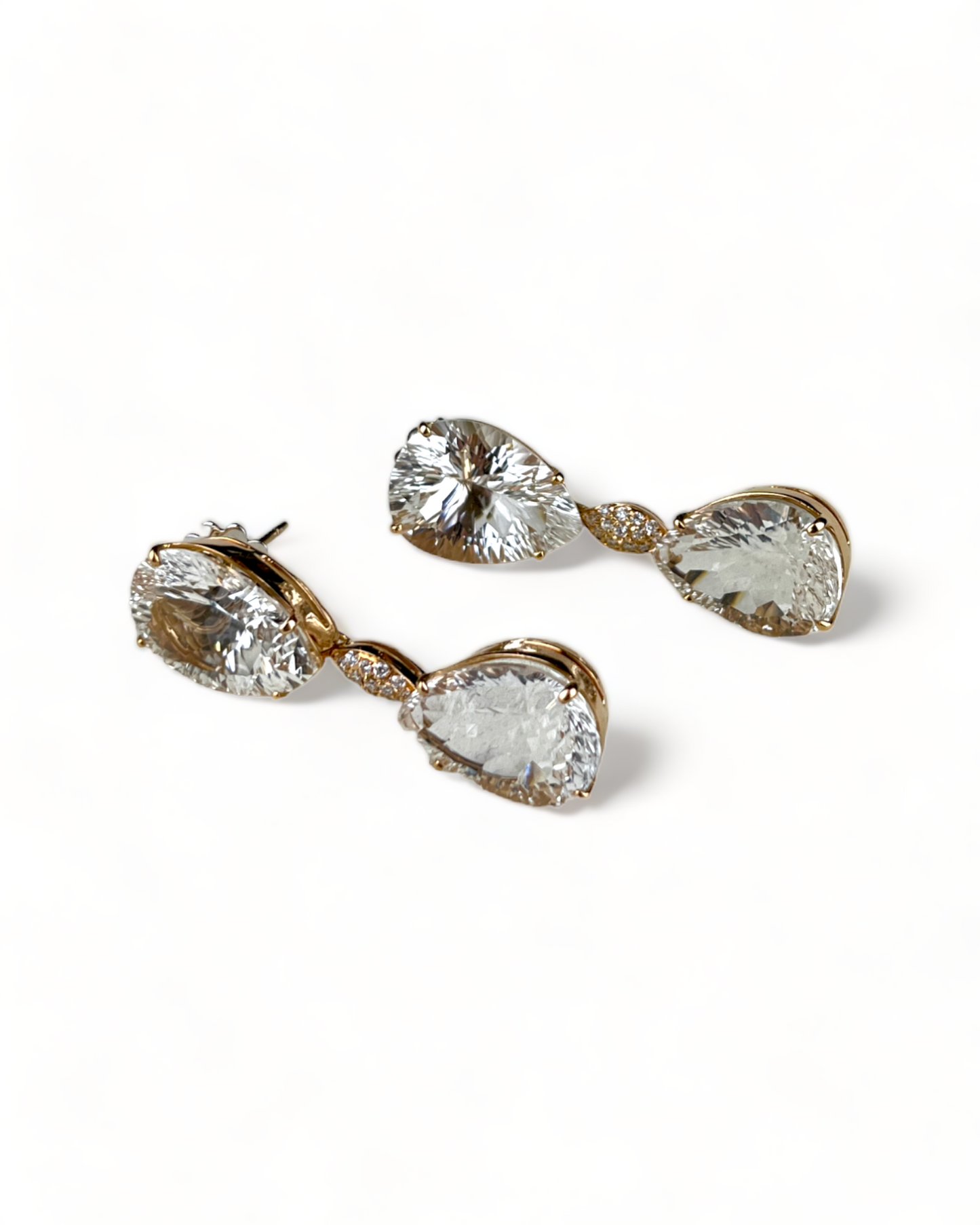 Gold Earrings with Clear Topaz and Diamonds